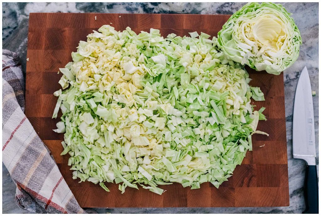 chopped cabbage to make sauerkraut