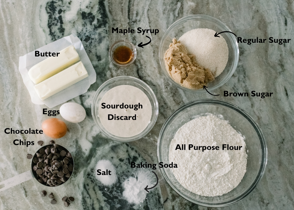 Ingredients for Sourdough Chocolate Chip Cookies