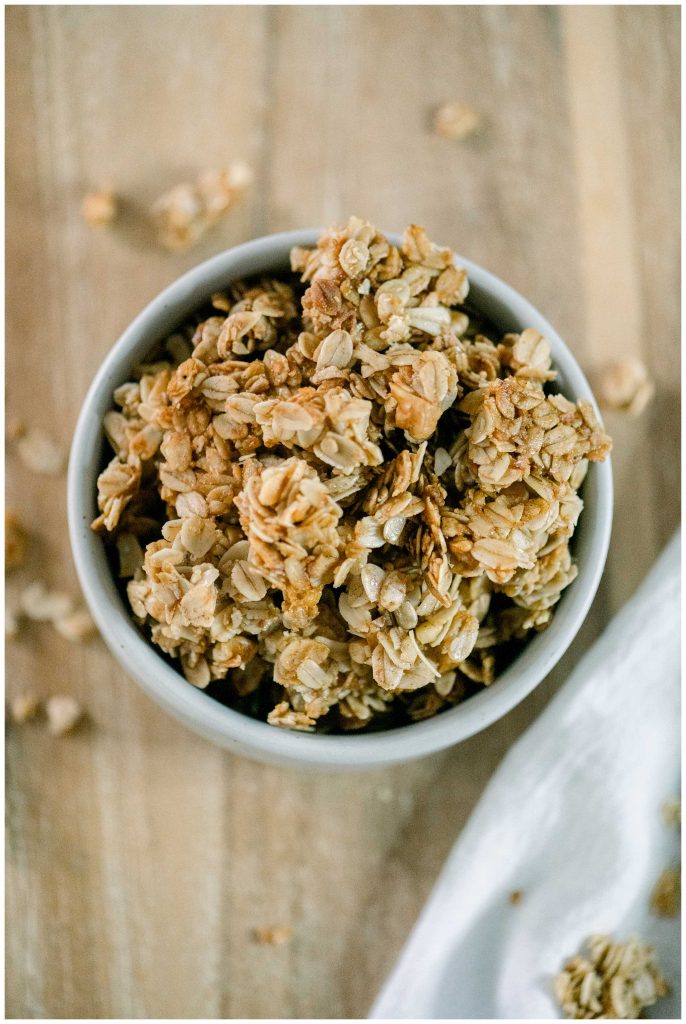 Up close photo of homemade granola in bowl