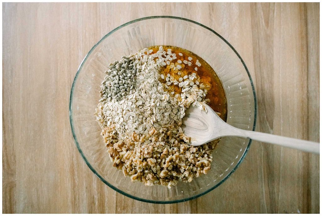 Ingredients for homemade granola in a bowl