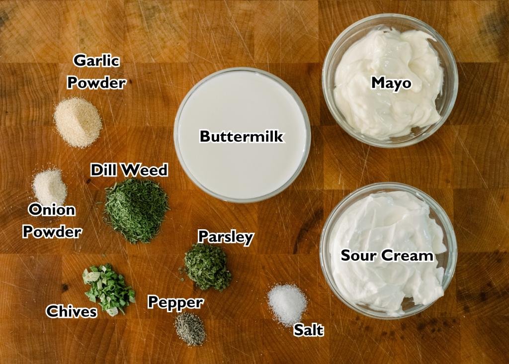 Ingredients to make Ranch Dressing Recipe