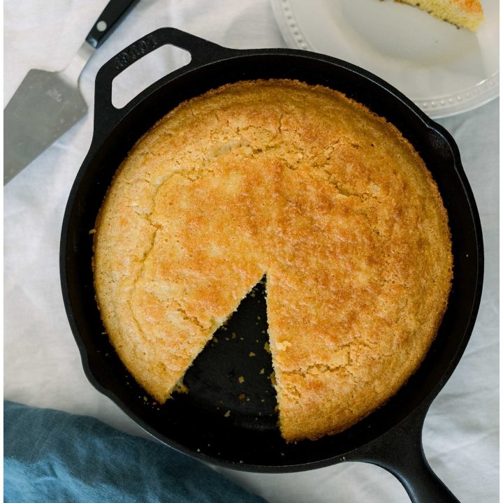 Sourdough Cornbread in a skillet