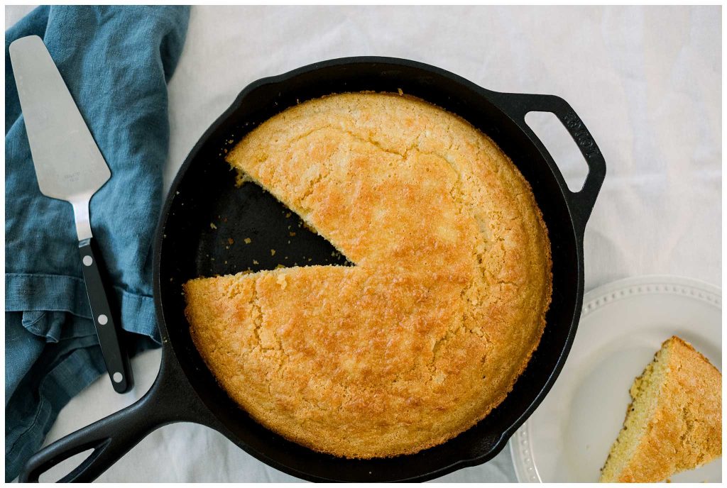 Sourdough Cornbread in a skillet