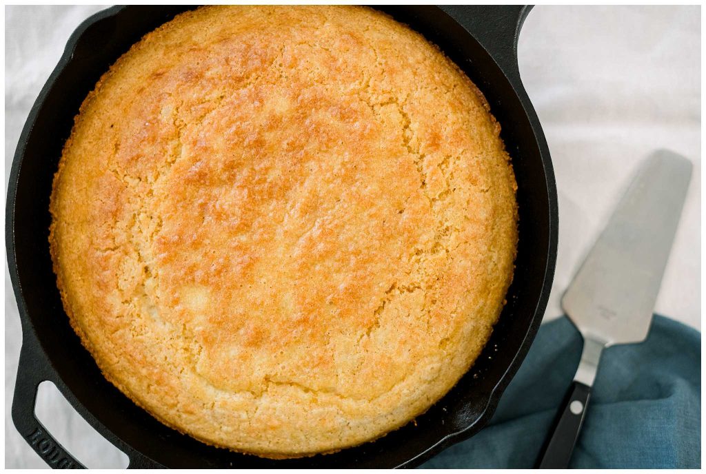 Sourdough Cornbread in a skillet