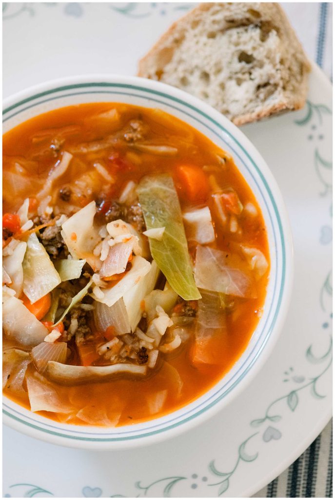 Close up image of cabbage roll soup