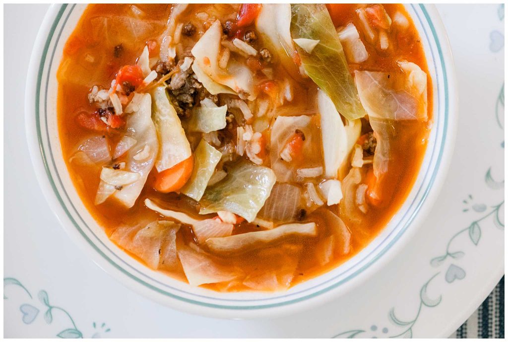 Close up image of cabbage roll soup