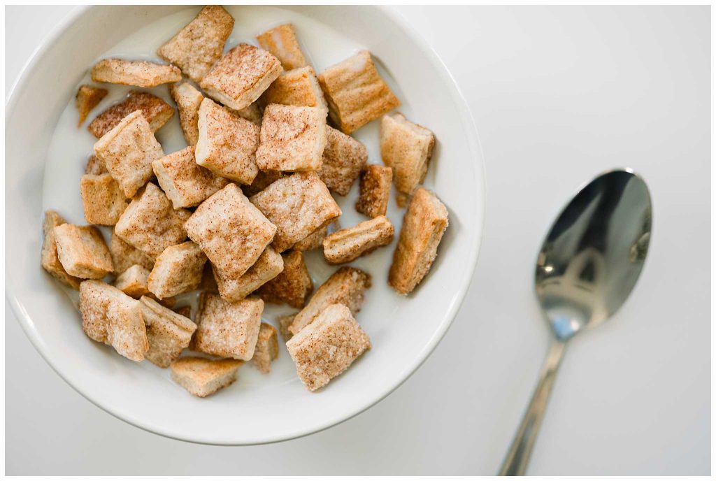 Sourdough Cinnamon Toast Crunch Cereal In a bowl with milk