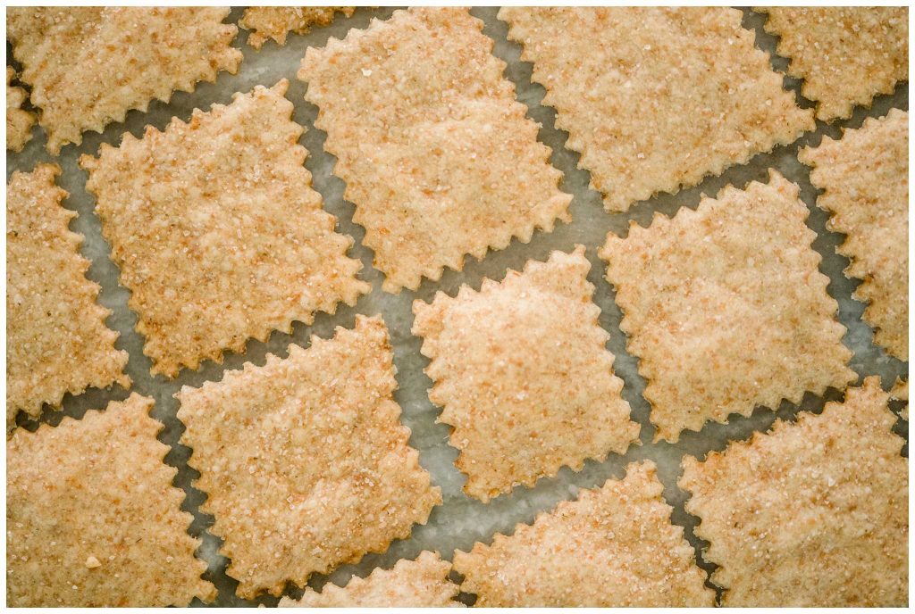 Long Fermented Sourdough Crackers On a baking sheet