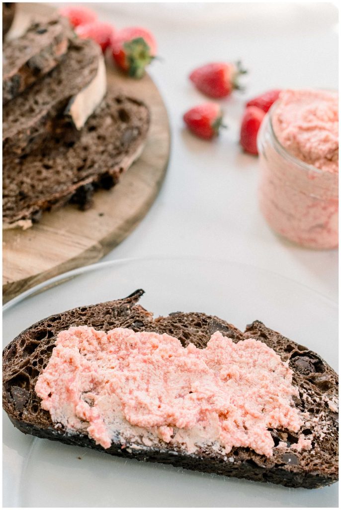 Chocolate Sourdough Bread With a strawberry butter spread