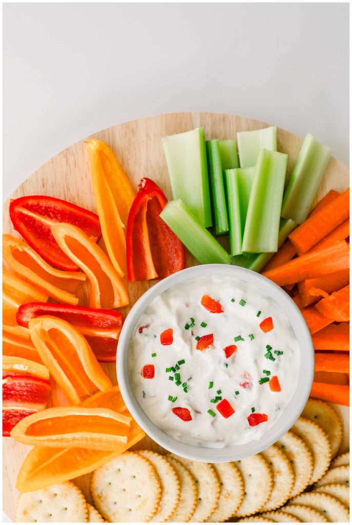 Easy Veggie Dip Recipe with crackers and veggies